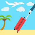 Vector flat web banner. Go on vacation. Man with a