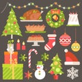 Vector flat winter holiday set. Christmas symbols, decoration a Royalty Free Stock Photo