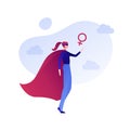 Vector flat woman empowerment illustration. Superhero women in cap with female sign on sky background. Concept of feminism, Royalty Free Stock Photo