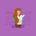 Vector Flat woman mom shopping grocery store. Royalty Free Stock Photo