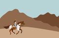 Vector flat woman riding galloping pinto horse