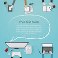 Vector flat workplace of designer with devices illustration