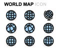 Vector flat world map icons set Royalty Free Stock Photo