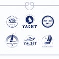 Vector flat yacht club, regatta logo design set.