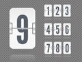Vector floating flip scoreboard template with numbers and reflections for white countdown timer or calendar