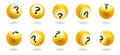 Vector floating yellow question mark balls in different angle with shadow