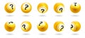 Vector floating yellow question mark balls in different angle with shadow