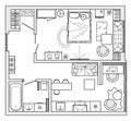 Vector floor plan. Planning of the apartment with arrangement furniture. Architectural drawing of the house top view. Royalty Free Stock Photo