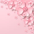 Vector floral background with 3d cut out paper pink flowers