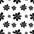 Vector floral black daisies seamless pattern in flat style. Cute background, texture for wrapping paper, fabric Royalty Free Stock Photo