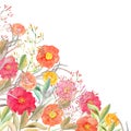Vector floral border. Isolated roses and wild flowers drawn wate Royalty Free Stock Photo