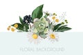 Vector floral bouquet design: garden chamomile camomile flower, berries branch, green leaves. Royalty Free Stock Photo