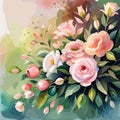 Vector floral bouquet design garden pink peach creamy powder pale Rose wax Royalty Free Stock Photo
