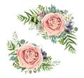 Vector floral bouquet design: garden pink peach lavender Rose wa