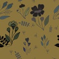 Vector Floral with brown background design seamless Pattern. Great for Fabrics, Scrap booking, Royalty Free Stock Photo