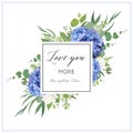 Vector floral card design with elegant bouquet of blue hydrangea