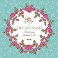 Vector floral card with a round frame of pink roses Royalty Free Stock Photo