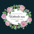 Vector floral card with watercolor pink roses in vintage style Royalty Free Stock Photo