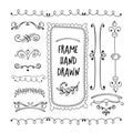 Vector floral decor set of hand drawn Doodle frames, dividers, b Royalty Free Stock Photo