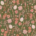 Vector floral easter pattern in pink and green