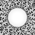 Vector floral frame black grass pattern on gray background, with place for text in the center square Royalty Free Stock Photo