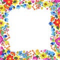 Vector floral frame. Bright summer flowers arrange in border on white background.