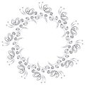 Vector floral frame with insects. Cute blak and white drawn border in the shape of circle with decorative roses and butterflies.