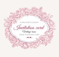 Vector floral frame with roses in vintage style. Invitation card Royalty Free Stock Photo