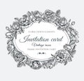 Vector floral frame with roses in vintage style. Invitation card with hand drawn flowers Royalty Free Stock Photo