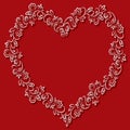 Vector floral frame in the shape of hearts on a red background Royalty Free Stock Photo