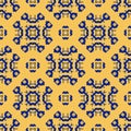 Vector abstract floral geometric seamless pattern in yellow and navy blue colors. Royalty Free Stock Photo