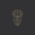 Vector floral hand drawn element. Design with house plant, gold silhouette on dark background. Clip art, label Royalty Free Stock Photo