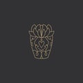 Vector floral hand drawn element. Design with house plant, gold silhouette on dark background. Clip art, label Royalty Free Stock Photo