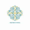Vector floral icon and logo design template in outline style - abstract monogram.