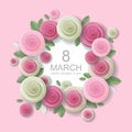 Vector floral 8 March greeting card in paper art style Royalty Free Stock Photo