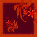 Vector floral pattern in a bright red color, with beveled edges for the design of a shawl, hijab