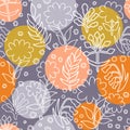 Vector floral pattern in doodle style with flowers and leaves. G