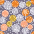 Vector floral pattern in doodle style with flowers and leaves. G