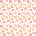 Vector floral pattern in doodle style with flowers and leaves. Gentle, spring floral background. Cute childish print. Royalty Free Stock Photo
