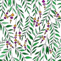 Vector floral pattern in doodle style with flowers and leaves. Gentle, spring floral background.