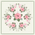 Vector floral pattern i in a circle, pink Hibiscus flower in the center background, feminine motive for fabric design, scarf, Royalty Free Stock Photo