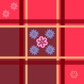 Vector floral pattern on small flowers on a red checkered background for textile design