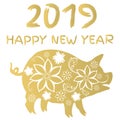 Vector 2019 Floral Pig. Chinese calendar New Year Symbol. Royalty Free Stock Photo