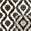 Vector floral seamless damask pattern in four variations. Black and white monochrome design Royalty Free Stock Photo