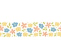 Vector floral seamless horizontal border. Cartoon colorful icon set of cute pink, yellow, blue flowers and leaves. Web spring and Royalty Free Stock Photo
