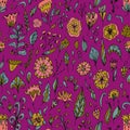 Vector floral seamless pattern with abstract flowers and leaves.