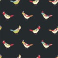 Vector floral seamless pattern. Beautiful color birds in folk style.