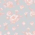 Vector floral seamless pattern with beige roses, chrysanthemums and white jasmine