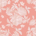 Vector floral seamless pattern with beige tulips, chrysanthemums and white jasmine Royalty Free Stock Photo