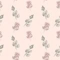 Vector floral seamless pattern with blooming roses. Seamless floral pattern on a gentle beige background. Roses are drawn in Royalty Free Stock Photo